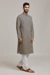 Buy_Arihant Rai Sinha_Blue 100% Cotton Stripe Pattern Color Block Kurta _Online_at_Aza_Fashions