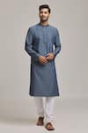 Buy_Arihant Rai Sinha_Blue 100% Cotton Pinstripe Pattern Band Collar Kurta _at_Aza_Fashions