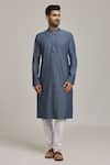 Buy_Arihant Rai Sinha_Blue 100% Cotton Pinstripe Pattern Band Collar Kurta _Online_at_Aza_Fashions