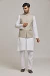 Buy_Arihant Rai Sinha_Brown Linen Blend Textured Checkered Pattern Bundi _at_Aza_Fashions