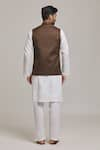 Shop_Arihant Rai Sinha_Brown Linen Blend Plain Mandarin Collar Bundi _at_Aza_Fashions