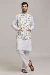 Buy_Arihant Rai Sinha_White Imported Suede Blossom Pattern Bundi _at_Aza_Fashions