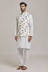 Arihant Rai Sinha_White Imported Suede Blossom Pattern Bundi _Online_at_Aza_Fashions