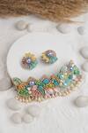 Shop Torque By Merge Multi Color Stones Embellished Choker And Stud Earrings Set at Aza Fashions Shop_Torque By Merge_Multi Color Stones Embellished Choker And Stud Earrings Set _at_Aza_Fashions