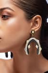 Buy_Prachi Gupta_Beige Mother Of Pearl The Alabaster Geometric Pattern Earrings _at_Aza_Fashions