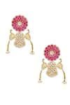 Shop_Khushi Jewels_Red Kundan Peacock Shape Dangler Earrings _at_Aza_Fashions