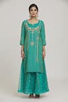Buy_Sozenkari_Sky Blue Pure Silk Chanderi Embroidered Sequin Kurta Lehenga Set For Women_Online_at_Aza_Fashions