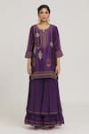 Sozenkari_Purple Pure Silk Embroidered Zardozi Round Bead Kurta Sharara Set _at_Aza_Fashions