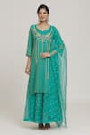 Buy_Sozenkari_Sky Blue Pure Silk Chanderi Embroidered Sequin Kurta Lehenga Set For Women_at_Aza_Fashions