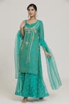 Sozenkari_Sky Blue Pure Silk Chanderi Embroidered Sequin Kurta Lehenga Set For Women_at_Aza_Fashions
