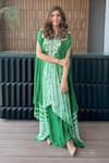 Buy_Pink City by Sarika_Green Silk Printed Tie-dye Round Yoke Embroidered Cape And Draped Set _Online_at_Aza_Fashions