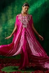 Pink City by Sarika_Pink Silk Printed Tie-dye Round Cape And Draped Set  _Online_at_Aza_Fashions