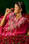 Shop_Pink City by Sarika_Pink Silk Printed Tie-dye Round Cape And Draped Set  _Online_at_Aza_Fashions