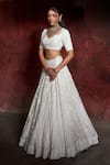 Aakansha Gupta_Ivory Organza Embroidery Sequin Leaf Neck Pearl Bridal Lehenga Set _Online_at_Aza_Fashions