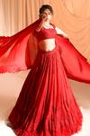 Buy_Aakansha Gupta_Red Silk, Organza Sequins, Pearls, Embroidery Square Neck Bridal Lehenga Set _at_Aza_Fashions
