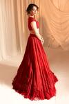 Aakansha Gupta_Red Silk, Organza Sequins, Pearls, Embroidery Square Neck Bridal Lehenga Set _Online_at_Aza_Fashions