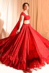 Shop_Aakansha Gupta_Red Silk, Organza Sequins, Pearls, Embroidery Square Neck Bridal Lehenga Set _Online_at_Aza_Fashions
