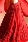 Aakansha Gupta_Red Silk, Organza Sequins, Pearls, Embroidery Square Neck Bridal Lehenga Set _at_Aza_Fashions