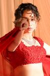 Shop_Aakansha Gupta_Red Silk, Organza Sequins, Pearls, Embroidery Square Neck Bridal Lehenga Set _at_Aza_Fashions