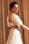 Aakansha Gupta_Ivory Organza, Net, Silk Pearls, Sequins, Embroidery Square Floral Lehenga Set _at_Aza_Fashions
