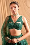 Buy_Aakansha Gupta_Green Silk, Net, Satin Beads, Sequins, Cut Work Embroidered V Lehenga Set _Online_at_Aza_Fashions
