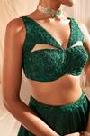 Shop_Aakansha Gupta_Green Silk, Net, Satin Beads, Sequins, Cut Work Embroidered V Lehenga Set _Online_at_Aza_Fashions