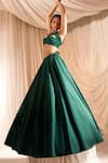 Shop_Aakansha Gupta_Green Silk, Net, Satin Beads, Sequins, Cut Work Embroidered V Lehenga Set _at_Aza_Fashions
