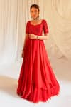 Buy_Aakansha Gupta_Red Organza, Net Cut Work, Zari, Sequins Akira Yoke Embroidered Anarkali _at_Aza_Fashions