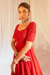 Aakansha Gupta_Red Organza, Net Cut Work, Zari, Sequins Akira Yoke Embroidered Anarkali _Online_at_Aza_Fashions
