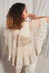 Shop Aakansha Gupta Ivory Silk, Organza Beads, Sequins, Cut Work V-neck Embroidered Cape And Pant Set at Aza Fashions Shop_Aakansha Gupta_Ivory Silk, Organza Beads, Sequins, Cut Work V-neck Embroidered Cape And Pant Set _at_Aza_Fashions
