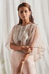 Aakansha Gupta_Peach Silk Beads, Sequins, Cut Work Boat Neck Embroidered Cape Pant Set _Online_at_Aza_Fashions
