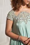 Buy_Aakansha Gupta_Blue Satin Embroidery Bead Cutwork Tiffany Neckline Dress _Online_at_Aza_Fashions