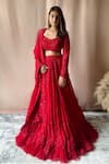 Buy_Aakansha Gupta_Red Organza Embroidery Sequin Notched Bloom Bridal Lehenga Set _at_Aza_Fashions