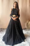 Buy_Aakansha Gupta_Black Organza Embroidery Bead Halter Neck Ruffle Blouse Lehenga Set _at_Aza_Fashions