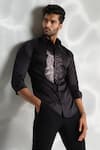 Sanjana Reddy Designs_Black Cotton Cut Work Big Owl Embroidered Shirt _Online_at_Aza_Fashions