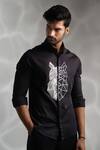 Shop_Sanjana Reddy Designs_Black Cotton Cut Work Big Owl Embroidered Shirt _at_Aza_Fashions