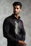 Sanjana Reddy Designs_Black Cotton Cut Work Big Owl Embroidered Shirt _Online_at_Aza_Fashions