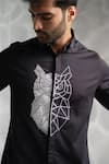Buy_Sanjana Reddy Designs_Black Cotton Cut Work Big Owl Embroidered Shirt _Online_at_Aza_Fashions