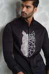 Shop_Sanjana Reddy Designs_Black Cotton Cut Work Big Owl Embroidered Shirt _Online_at_Aza_Fashions
