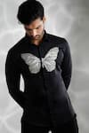 Shop Sanjana Reddy Designs Black Cotton Cut Work Butterfly Embroidered Shirt at Aza Fashions Shop_Sanjana Reddy Designs_Black Cotton Cut Work Butterfly Embroidered Shirt _at_Aza_Fashions