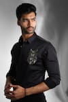 Shop_Sanjana Reddy Designs_Black Cotton Cut Work Small Owl Embroidered Shirt _at_Aza_Fashions