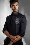 Sanjana Reddy Designs_Black Cotton Cut Work Small Owl Embroidered Shirt _Online_at_Aza_Fashions