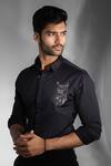 Buy_Sanjana Reddy Designs_Black Cotton Cut Work Small Owl Embroidered Shirt _Online_at_Aza_Fashions