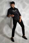 Shop_Sanjana Reddy Designs_Black Cotton Embroidery Bat Shirt _at_Aza_Fashions