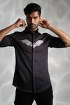 Shop_Sanjana Reddy Designs_Black Cotton Hand Embroidered Cutdana Bat Shirt _at_Aza_Fashions