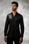 Sanjana Reddy Designs_Black Cotton Cut Work Wolf Embroidered Shirt _Online_at_Aza_Fashions