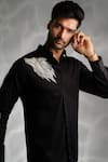 Sanjana Reddy Designs_Black Cotton Embroidery Wolf Shirt _Online_at_Aza_Fashions