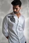 Sanjana reddy Designs_White Cotton Hand Embroidered Cutdana Wolf Shirt _Online_at_Aza_Fashions