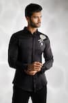 Buy_Sanjana Reddy Designs_Black Cotton Cut Work Rose Embroidered Shirt _at_Aza_Fashions
