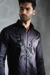 Buy_Sanjana reddy Designs_Black Cotton Hand Embroidered Cutdana Eagle Shirt _at_Aza_Fashions